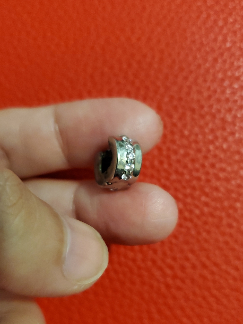 Pandora 925 Steing Silver Pink Crystal-Accent Charm Bead - Women Jewelry